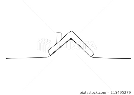 One line roof. Continuous simple drawing. Continuous linear sketch of real estate sign. Doodle vector illustration. One line roof. Continuous simple drawing. Continuous linear sketch of real estate sign. Doodle vector illustration. 115495279