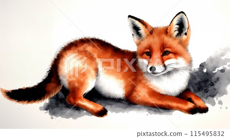 插圖：狐狸水墨畫 115495832