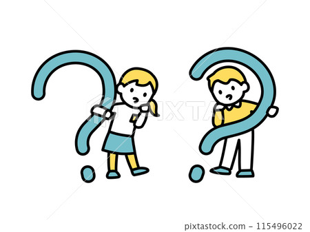 一個孩子手裡拿著一個大問號思考的插圖 115496022