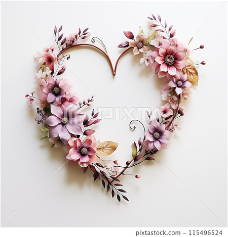 The heart is lined with artificial flowers in pink and purple. 115496524