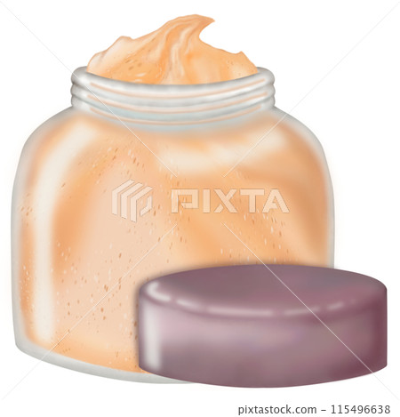 Face cream, Jar of  cream mockup,purple glass bottle cap,There are labels attached to the spaces to fill in words on jar, hand drawn. 115496638