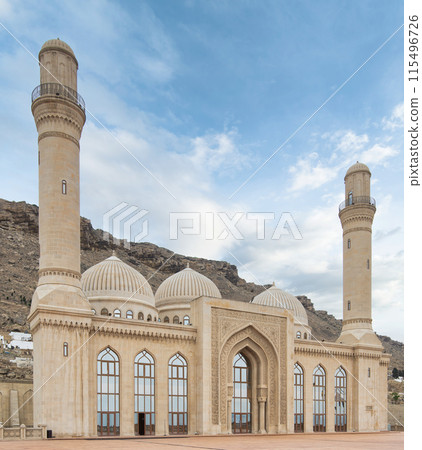 Bibi-Heybat Mosque, Baku, Azerbaijan showcases stunning Islamic architecture with minarets, domes, and intricate details Bibi-Heybat Mosque, Baku, Azerbaijan showcases stunning Islamic architecture with minarets, domes, and intricate details 115496726