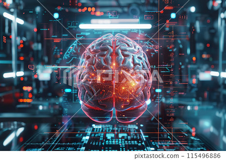 A brain hologram with digital data overlays 115496886