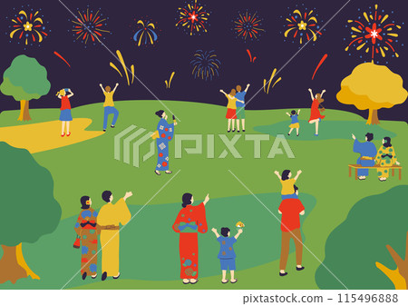 People who enjoy the fireworks display 115496888