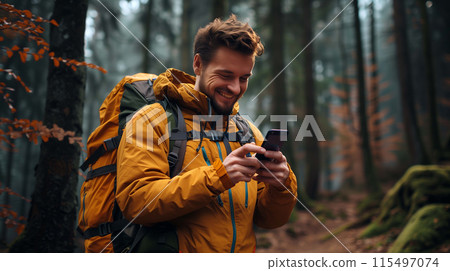 Man accessing online content, such as websites or search engines, on his smartphone, AI generated Man accessing online content, such as websites or search engines, on his smartphone, AI generated 115497074