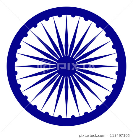 Accurate symbol of the Ashoka Chakra, isolated on a transparent background. Buddhist symbolism. Vector illustration 115497305