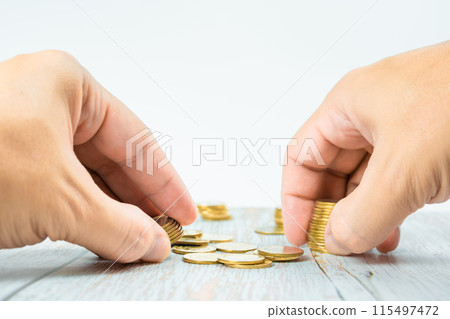business and finance investment and saving activity with gold coin arrange on white isolated with finger acting background business and finance investment and saving activity with gold coin arrange on white isolated with finger acting background 115497472