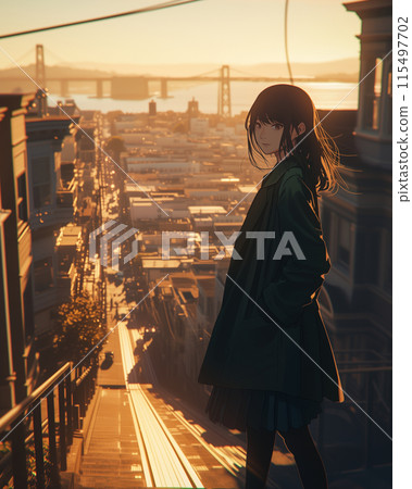 黃昏時分在舊金山觀光的日本女子 黃昏時分在舊金山觀光的日本女子 115497702