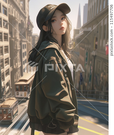 黃昏時分在舊金山觀光的日本女子 115497706