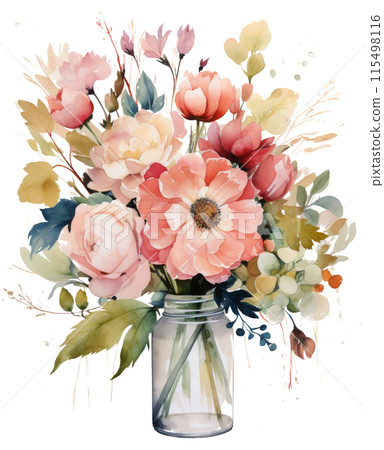 Painting of Flowers in a Glass Vase Painting of Flowers in a Glass Vase 115498116