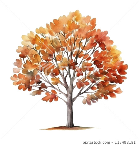 Watercolor Painting of a Tree With Orange Leaves 115498181