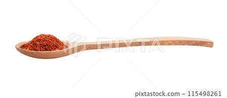 pile of red pepper in wood spoon on white background 115498261