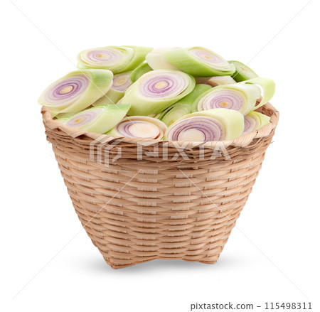 slice lemongrass in basket isolated on white background 115498311