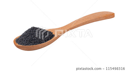 Sesame in wood spoon isolated on white background Sesame in wood spoon isolated on white background 115498316