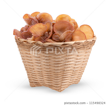 Jew's ear, Wood ear, Jelly ear in basket isolated on white background 115498324