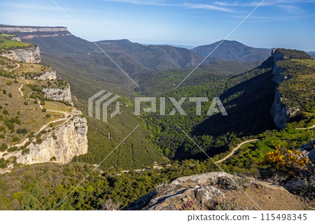 Beautiful spanish mountain landscape near the small village Rupit in Catalonia, park national Beautiful spanish mountain landscape near the small village Rupit in Catalonia, park national 115498345