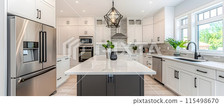 Illustration of a modern kitchen in bright tones. Looks comfortable. For homeowners to use as an example for interior designers to design. Or let architects use it as inspiration for kitchen design. 115498670