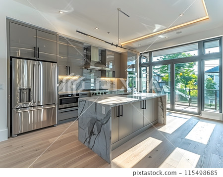 Illustration of a modern kitchen in bright tones. Looks comfortable. For homeowners to use as an example for interior designers to design. Or let architects use it as inspiration for kitchen design. Illustration of a modern kitchen in bright tones. Looks comfortable. For homeowners to use as an example for interior designers to design. Or let architects use it as inspiration for kitchen design. 115498685
