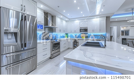 Illustration of a modern kitchen in bright tones. Looks comfortable. For homeowners to use as an example for interior designers to design. Or let architects use it as inspiration for kitchen design. Illustration of a modern kitchen in bright tones. Looks comfortable. For homeowners to use as an example for interior designers to design. Or let architects use it as inspiration for kitchen design. 115498701