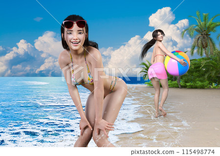 在盛夏藍海背景下,穿著泳衣的女人享受休閒時光 在盛夏藍海背景下,穿著泳衣的女人享受休閒時光 115498774