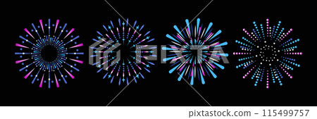 Set of colorful fireworks Isolated on a black background. Set of colorful fireworks Isolated on a black background. 115499757