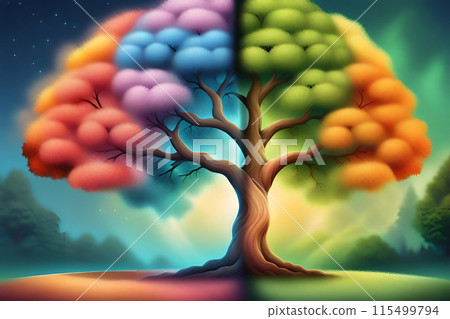 a tree divided into the four seasons 115499794