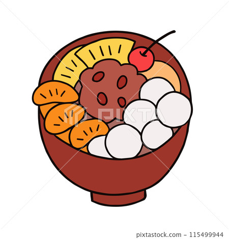 Line drawing of anmitsu with plenty of fruit 115499944