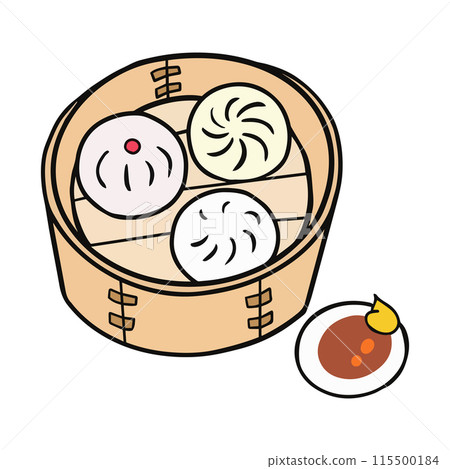Dim sum set in a steamer - Line drawing illustration Dim sum set in a steamer - Line drawing illustration 115500184