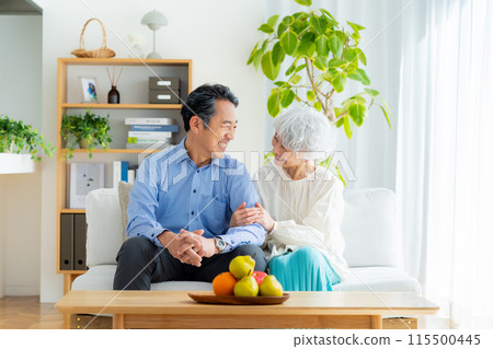 Senior couple relaxing in the living room 115500445