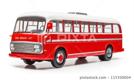 Old red and white bus isolated on white background. Vintage city transport. A public transportation Old red and white bus isolated on white background. Vintage city transport. A public transportation 115500604