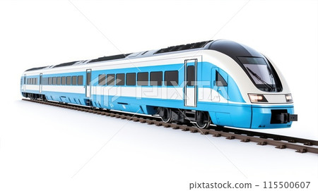 Super streamlined high-speed train with driver's cabin and carriages isolated on a white Super streamlined high-speed train with driver's cabin and carriages isolated on a white 115500607