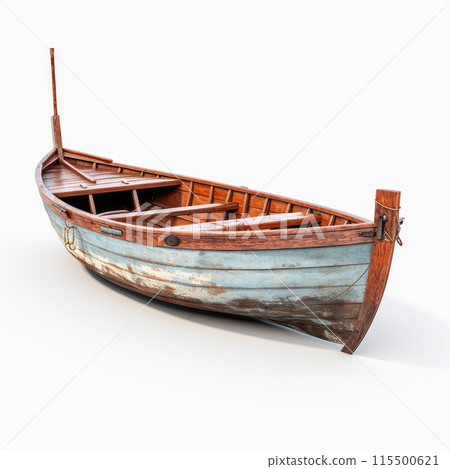 Vintage wooden fishing boat exudes rustic charm Vintage wooden fishing boat exudes rustic charm 115500621