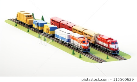 Modern Freight Trains on Railway Tracks isometric  115500629