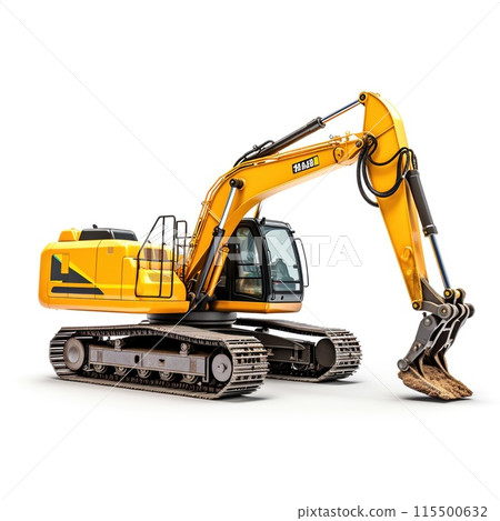 Yellow excavator with black bucket on white background Yellow excavator with black bucket on white background 115500632