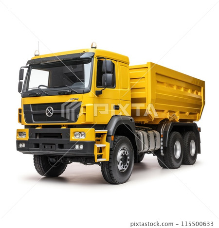 Yellow dump truck isolated on white surface 115500633