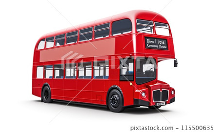 A red doubledecker bus isolated on a white A red doubledecker bus isolated on a white 115500635