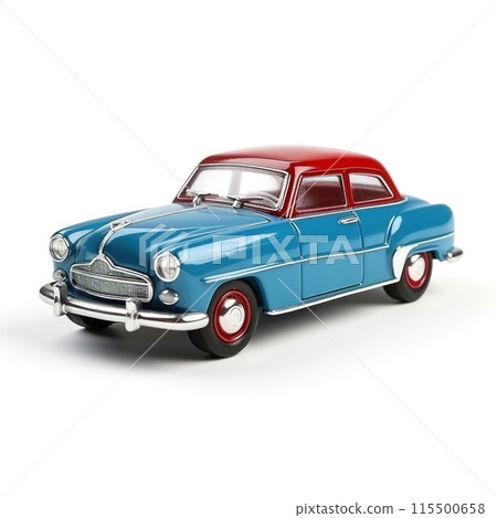 A miniature model of a red and blue retro car isolated A miniature model of a red and blue retro car isolated 115500658