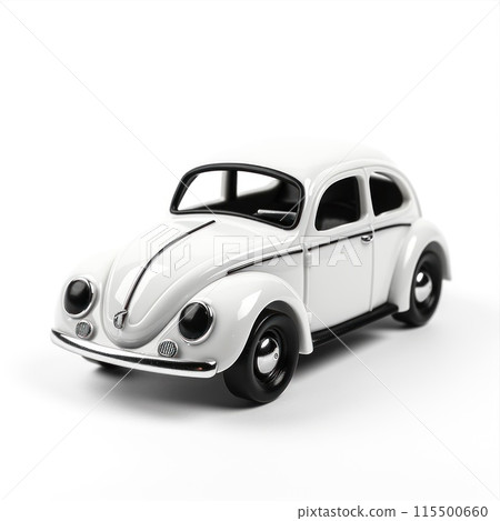 A miniature model of a white retro car isolated  115500660