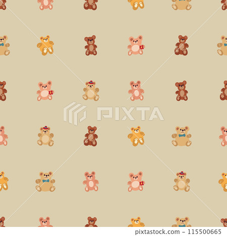 Brown and white teddy bears holding balloons in a seamless pattern 115500665