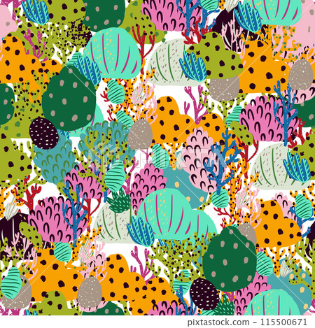 A seamless pattern of flat colorful corals. Vector print 115500671