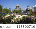 On St. Isaac's Square, on the Blue Bridge, a summer garden of plants in tubs has been opened. Saint Petersburg. Russia 115500710