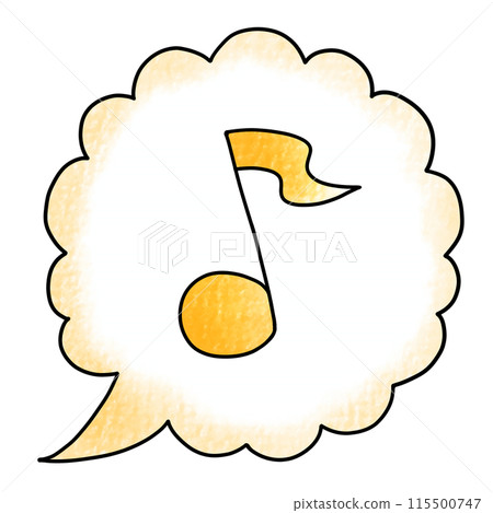 A simple cloud-shaped speech bubble and musical note symbol in an analog style 115500747