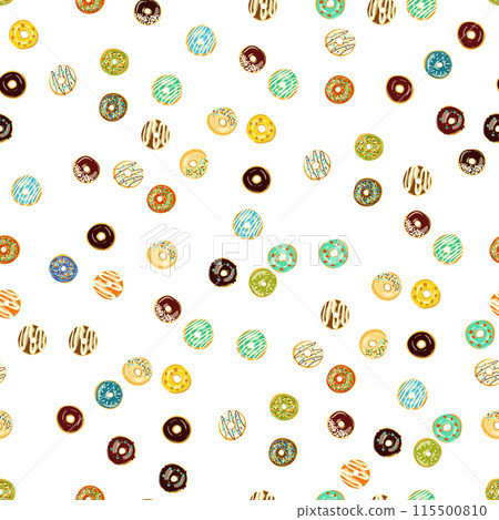 Seamless donut pattern on white background with various toppings 115500810