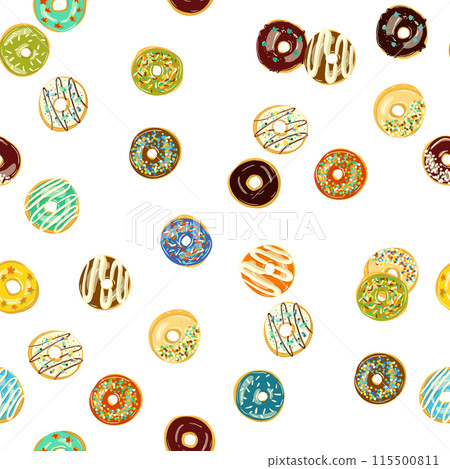 Seamless donut pattern on white background with various toppings 115500811
