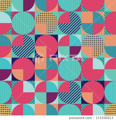 Colorful geometric seamless pattern with circles and squares 115500813