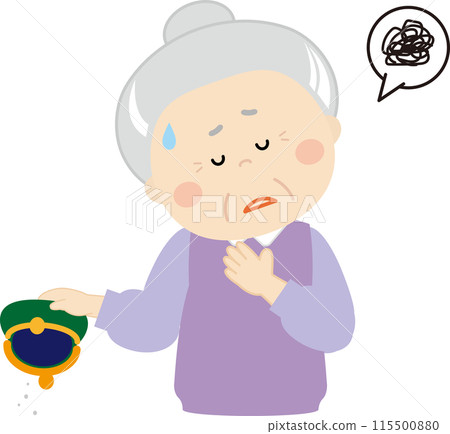 Illustration of a senior woman with no money in her wallet 115500880