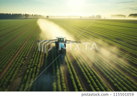 Farming tractor crop sprayer on green field Farming tractor crop sprayer on green field 115501059