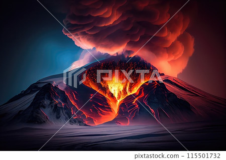 Aerial view of the Active Volcano with Lava 115501732