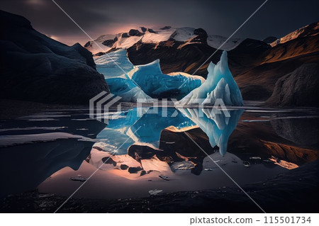 Glacial landscape. Large chunks of blue ice 115501734