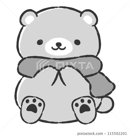 Hand-drawn illustration of a bear wearing a scarf Hand-drawn illustration of a bear wearing a scarf 115502201